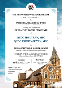 Deaconate good news, Invitation, Trieu Nguyen MSC, Hoa Tran MSC.